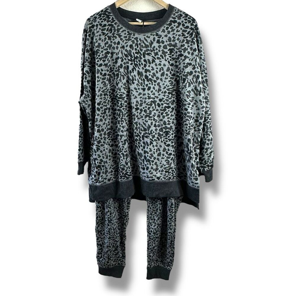 Old Navy XL Leopard Print Lounge‎ Set Charcoal Gray Animal Print Oversized NWT
